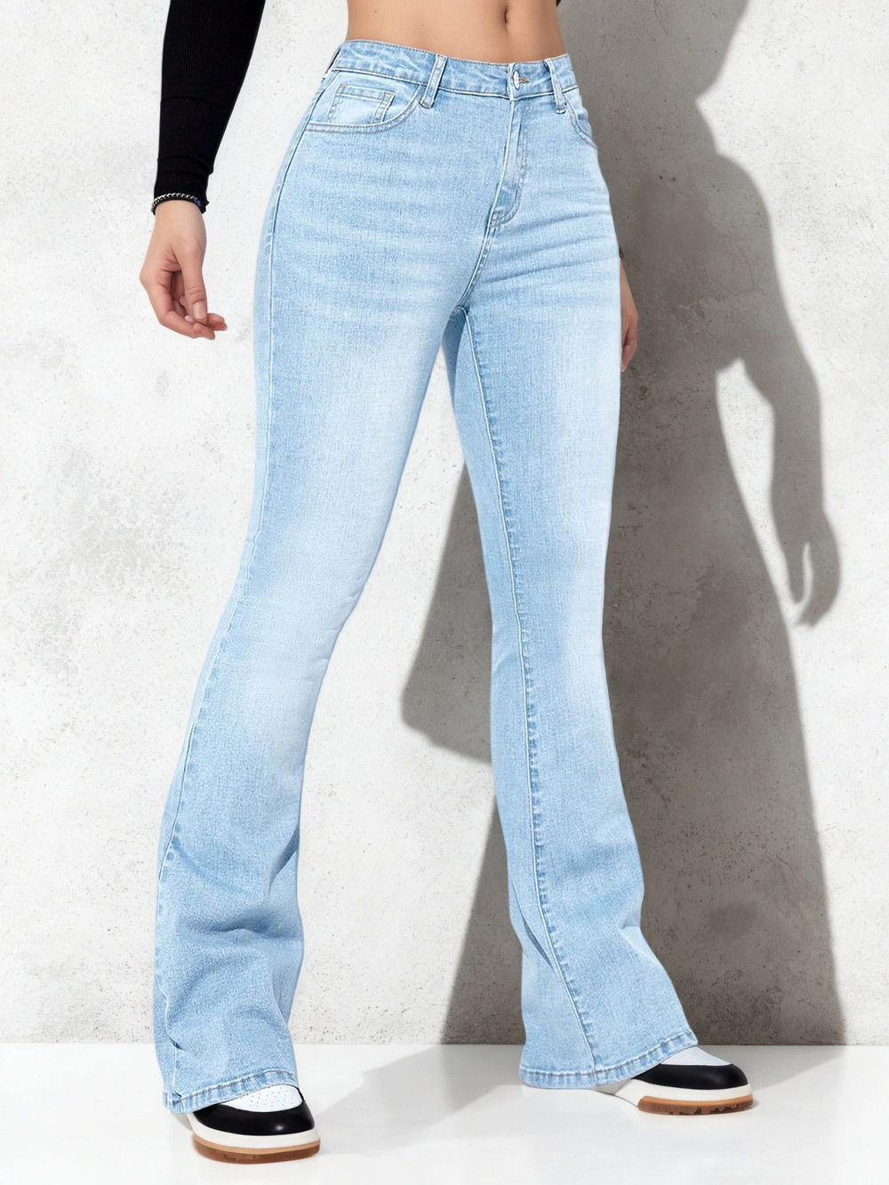 ZARA Women Fall Mid Rise Stretch Skinny Flare Jeans Trendy Streetwear Hot Girl